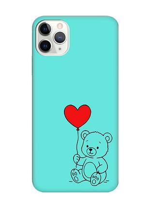 Матовий бірюзовий чохол на iphone 11 pro max (6.5) ведмежатко з сердечком (принт 431)