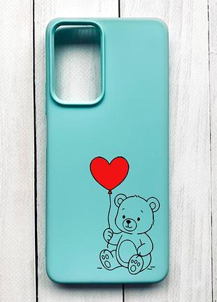 Матовый чехол на xiaomi redmi note 11 pro бирюзовый медвежонок с сердечком (принт 431)