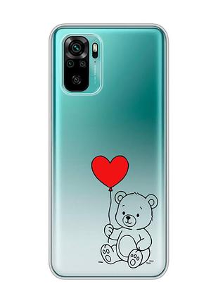 Прозрачный чехол на xiaomi redmi note 10/note 10s медвежонок с сердечком (принт 431)