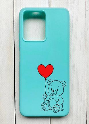 Матовый бирюзовый чехол на xiaomi redmi note 12 медвежонок с сердечком (принт 431)