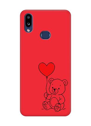Матовый красный чехол на samsung galaxy a10s (a107) медвежонок с сердечком (принт 431)