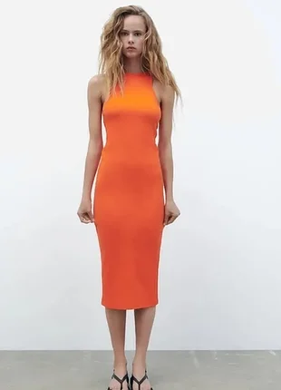 Помаранчева міді сукня в рубчик zara