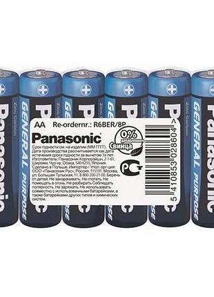 Угольно-цинковая батарейка panasonic general purpose aa(r6) carbon-zinc r6ber/8p 1,5в 8шт
