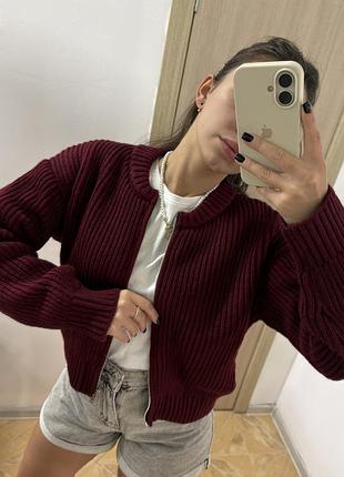 Вовняний кардиган бургунді (бордовий) в стилі zara.