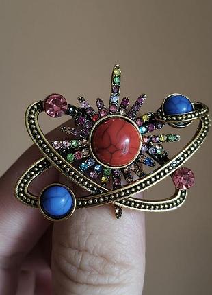 Креативная брошь сатурн, планеты в ретро стиле, винтаж