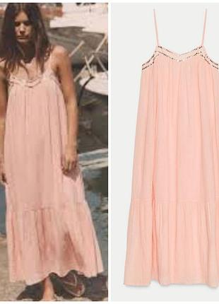 Платье zara s муслин пайетки персиковое