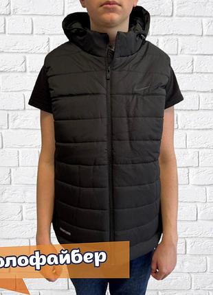 Розміри! m,l,xl,2xl,3xl безрукавка мужская теплая со съемным капюшоном холлофайбер черная
