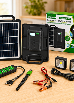 Сонячна зарядна станція 10800 mah colamp cl-618pb-15w, портативний автономний павербанк ліхтар з сонячною панеллю 15w