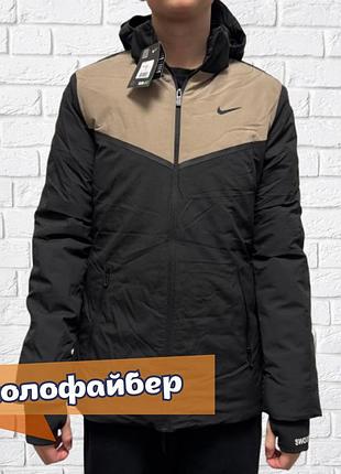 Мужская куртка ветрозащитная с капюшоном зима черная-бежевая 3xl