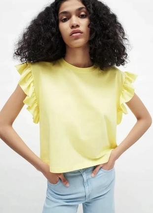 Вкорочена жовта футболка zara