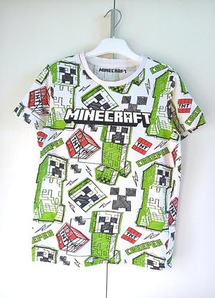 Фирменная крутая качественная модная футболка трендовая хлопковая белая майнкрафт minecraft крепеж для мальчика 11 лет ростом 146