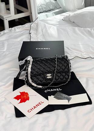 Жіноча сумка преміум classic flap caviar black with silver hardware