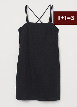 Черное платье-мини из льна на бретелях h&amp;m xl