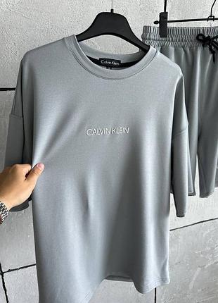 Спортивний костюм чоловічий calvin klein oversize (футболка+шорти) сірий
