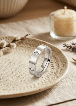 Гладке кільце з камінцями цирконіями нержавіюча сталь stainless steel