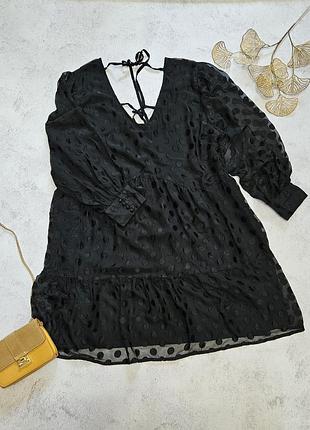 Свободное платье шифон в горох черная 22 4xl