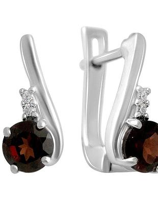 Сережки срібні з натуральним гранатом 1.269ct, родовані, проба 925, англійський замок