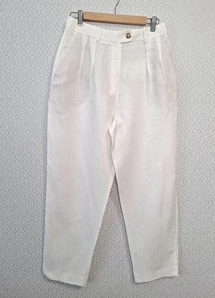 Женские льняные брюки massimo dutti, белые защипами, свободного кроя