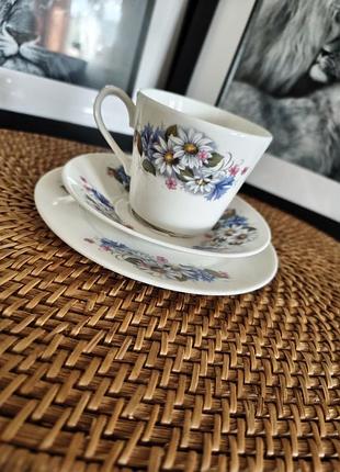 Порцелянова чайна трійка (тріо) royal kent «польові квіти / ромашки та волошки» (англія)