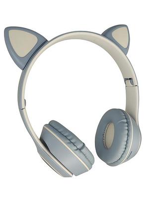 Навушники бездротові voltronic cat ear з мікрофоном та led-підсвічуванням, блакитні