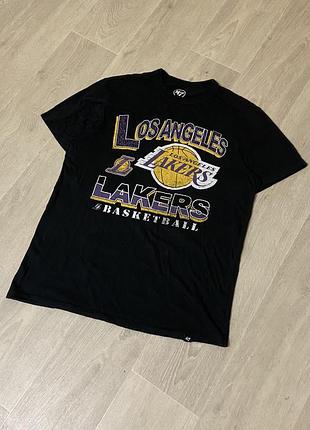 47 brand los angeles lakers t shirt big logo print vintage футболка лейкерс баскетбол basketball