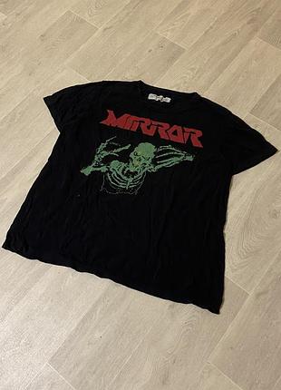 Off white mirror men's t shirt big logo print skull футболка с скелетом череп мужская