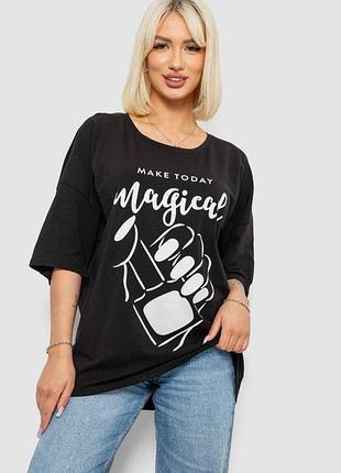 Футболка женская с принтом, хлопчатобумажная, с круглым вырезом, мягкая, дышащая, удобная, черный, xxl