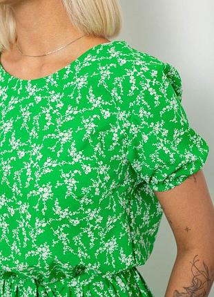 Платье софт длинное приталенное с короткими рукавами l-xl зеленое с цветочным принтом. 5