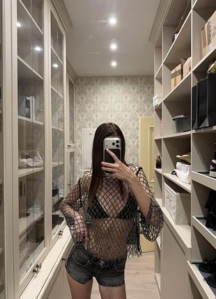 Кофта жіноча сітка бісер топ чорна zara