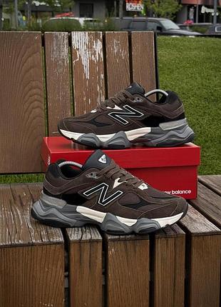 Удобные кроссовки new balance 9060 нью баланс темно коричневые из замши для мужчин