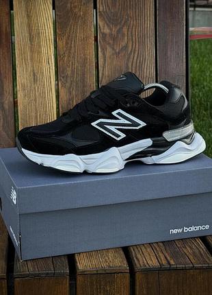 Кроссовки new balance 9060 нью баланс черные белые замша и сетка для мужчин повседневные