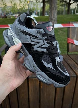 Удобные кроссовки new balance 9060 нью баланс черно-серые из замши и сетки для прогулок