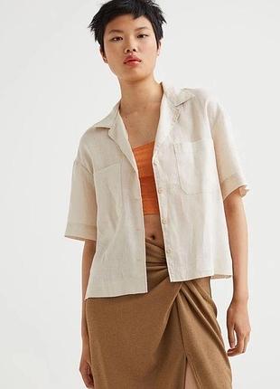 Сорочка жіноча h&m льняна з коротким рукавом бежева розмір xs, s, m