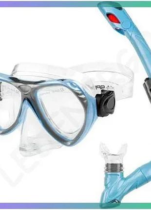 Набор маска и трубка aqua speed aura evo для подводного плавания детский голубой силиконовый sku_605-02