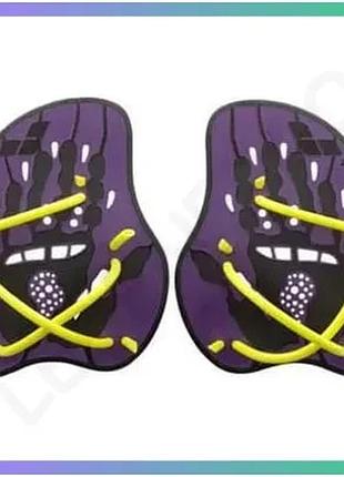 Лопатки для плавання arena vortex evolution hand paddle фіолетові жовті уні l тренувальні лопатки для sku_95232-140