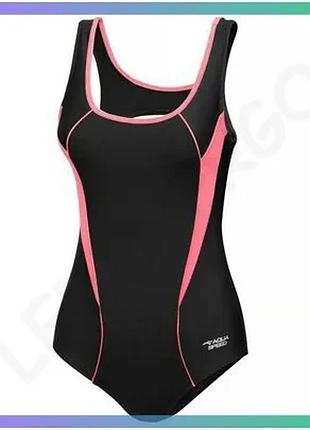 Купальник жіночий закритий aqua speed kate 61572 чорний помаранчевий для плавання і аквааеробіки sku_413-34