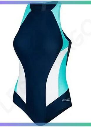 Купальник закрытый aqua speed nina 6408 темно-синий бирюзовый белый для женщин для плавания sku_344-42