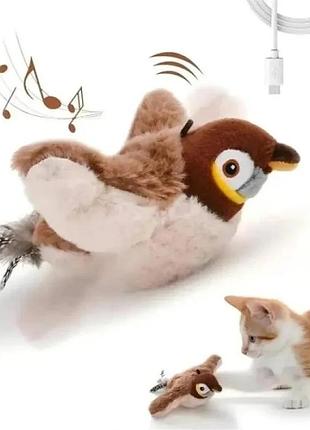 Интерактивная игрушка «птичка» для кошек с usb зарядкой • мягкая щебечущая игрушка «птичка» с крыльями gigwi melody