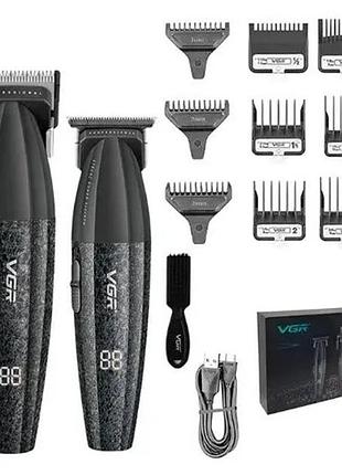 Професійний набір для стрижки волосся vgr v-640 акумуляторний barber combo premium. колір: чорний