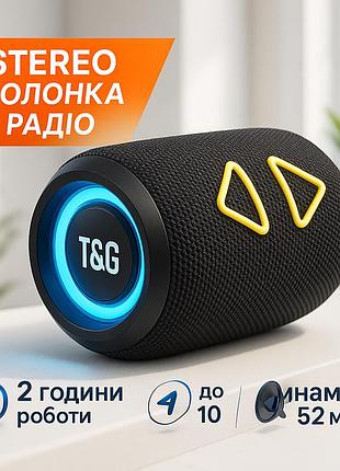 Портативная колонка tg655 5w с rgb подсветкой и ремешком, блютуз колонка для улицы. цвет: черный