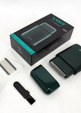 Аккумуляторная мужская мини электробритва vgr v-390 для бритья бороды и усов шейвер. цвет: зеленый