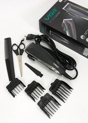 Профессиональная машинка для стрижки волос vgr v-033 с функцией триммера и 4 насадками