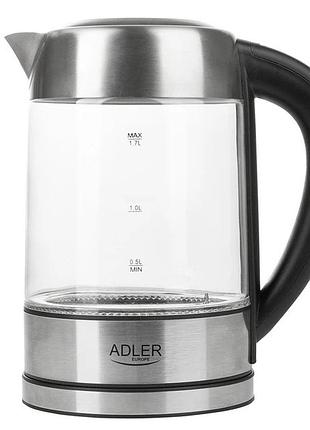 Електрочайник adler ad 1247 1.7л 2200вт скляний з регулятором температури підсвічуванням