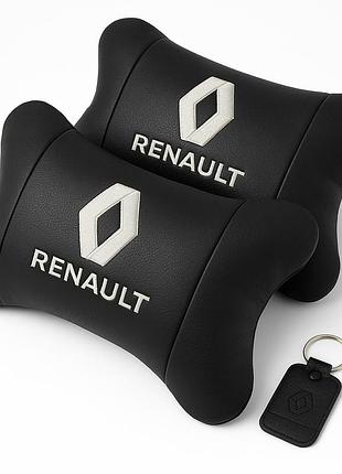 Набор подушек 2шт для автомобиля renault, натуральная кожа, на подголовник в машину с логотипом рено
