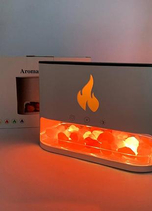 Лампа зволожувач повітря docsal flame 3 в 1 з соляним камінням, портативний зволожувач лампа біла