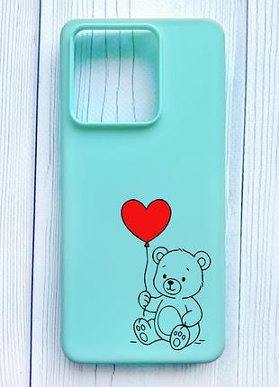 Матовий бірюзовий чохол на xiaomi redmi note 13 4g ведмежатко з сердечком (принт 431)