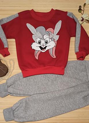 Костюм для дівчинки ( теплий) "bunny" 104 розмір червоний з сірим