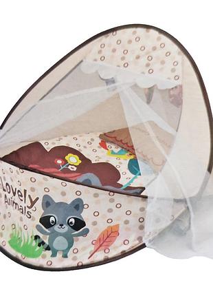 Коврик-манеж для младенца 66526a 2в1, дуга, подвески, играет музыка бежевый