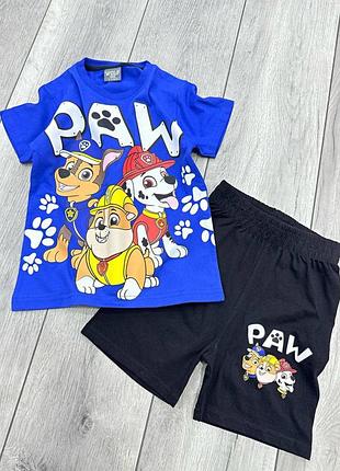 Детский летний костюм для мальчика (футболка + шорты) paw patrol синий 122-128