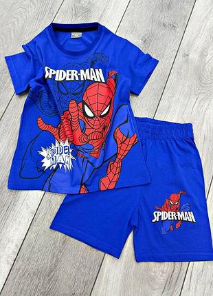 Дитячий літній костюм для хлопчика spider-man (футболка + шорти) синій 122-128